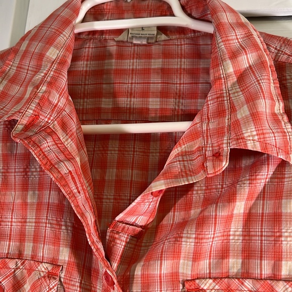 Duluth Trading Co Women’s orange plaid long sleeve button up shirt. Size‎ L - Picture 4 of 10